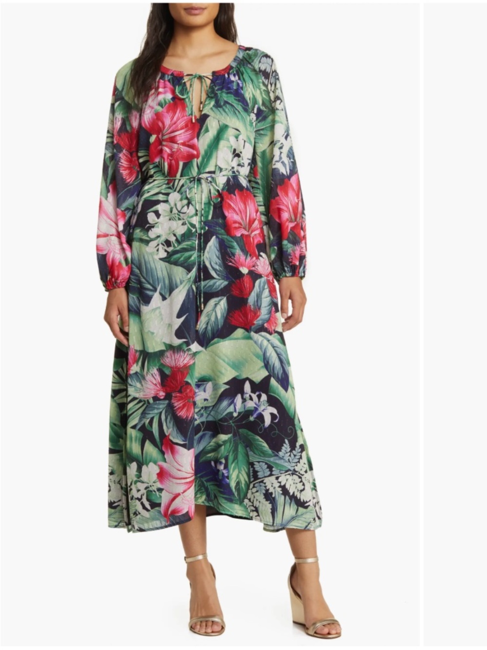 NWOT Tommy Bahama Celebration Tropical Print Long Sleeve Maxi Dress Size Medium
